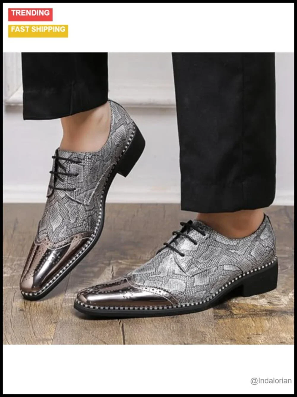 Men's Genuine Leather Snakeskin Oxford Shoes with Chunky Heel, Metal Pointed